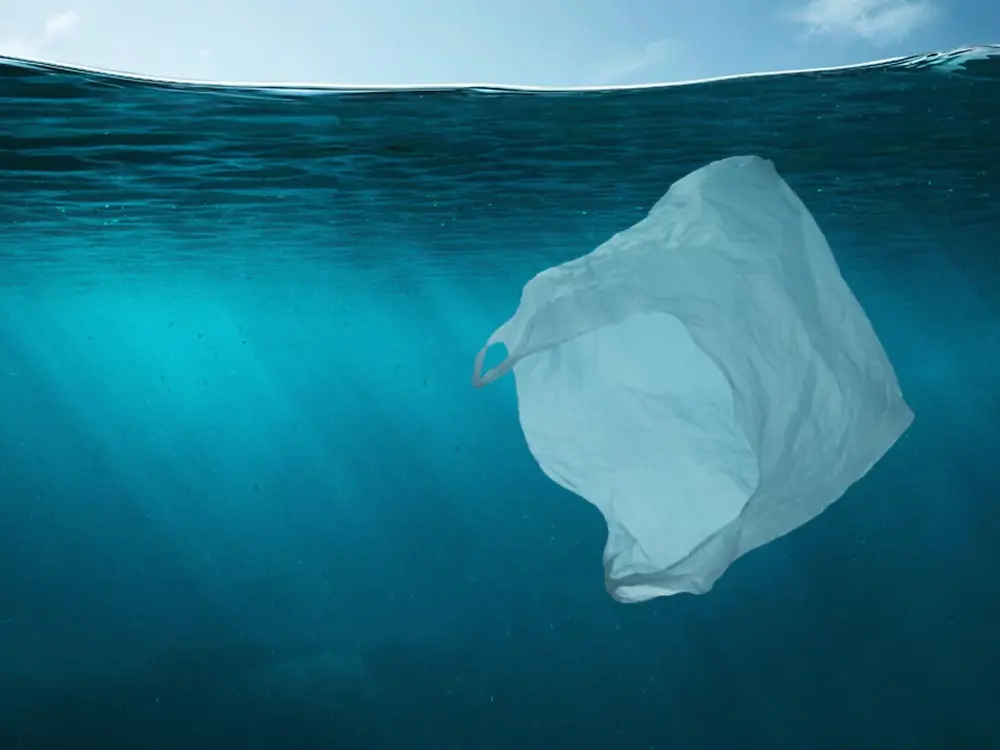 Plastic bag floating in ocean