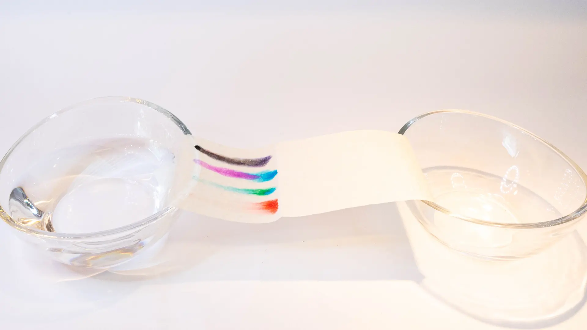 paper stripe showing colorful traces laying across two glass bowls