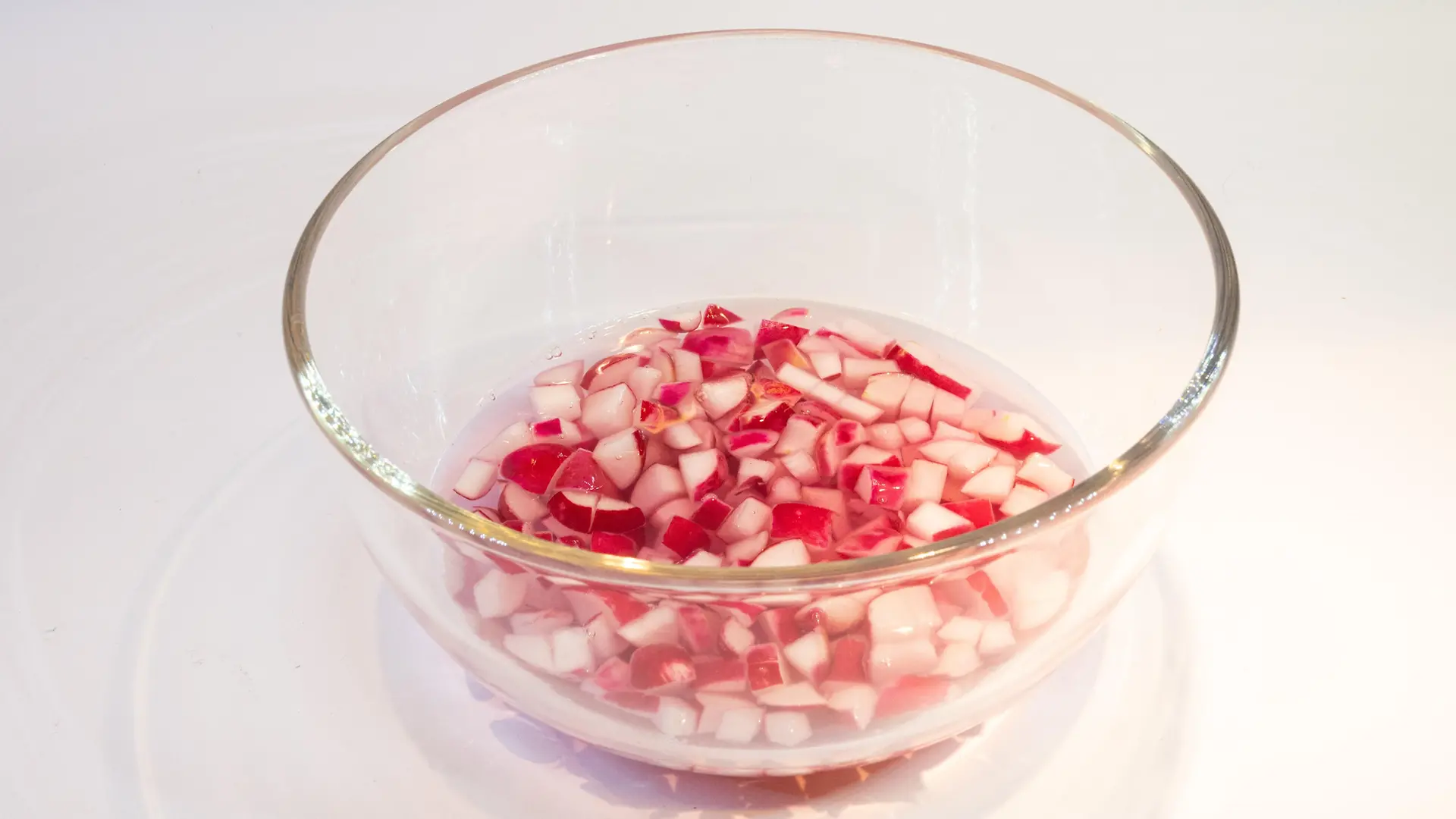 cut radish soaking in water