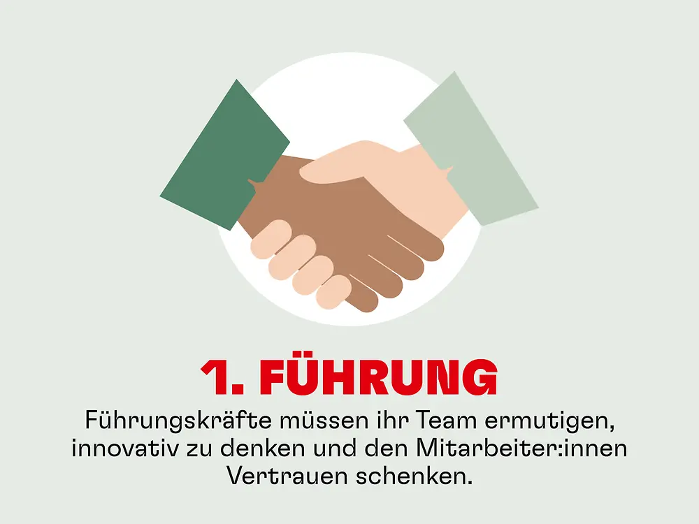 Führung: Führungskräfte müssen ihr Team ermutigen, innovativ zu denken und den Mitarbeiter:innen Vertrauen schenken.