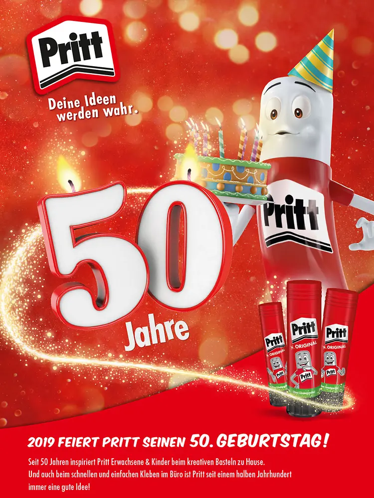 Eine Markenikone feiert Geburtstag – der Pritt Stift wird 50.